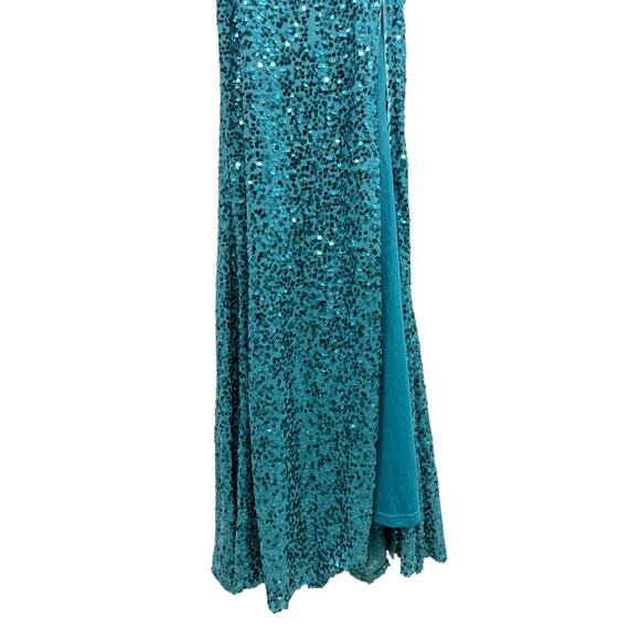 Lulus Glowing Praise Teal Blue Sequin Lace-Up Maxi Dress size Small NWT - Picture 4 of 8